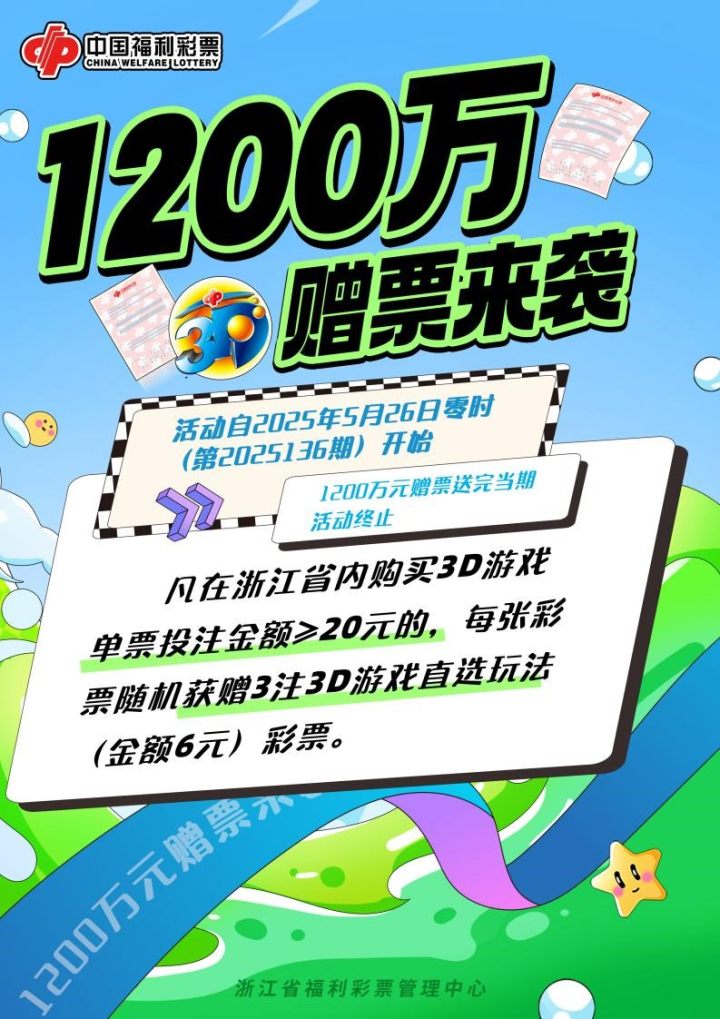1200 万! 浙江福彩 3D 游戏赠票活动来啦