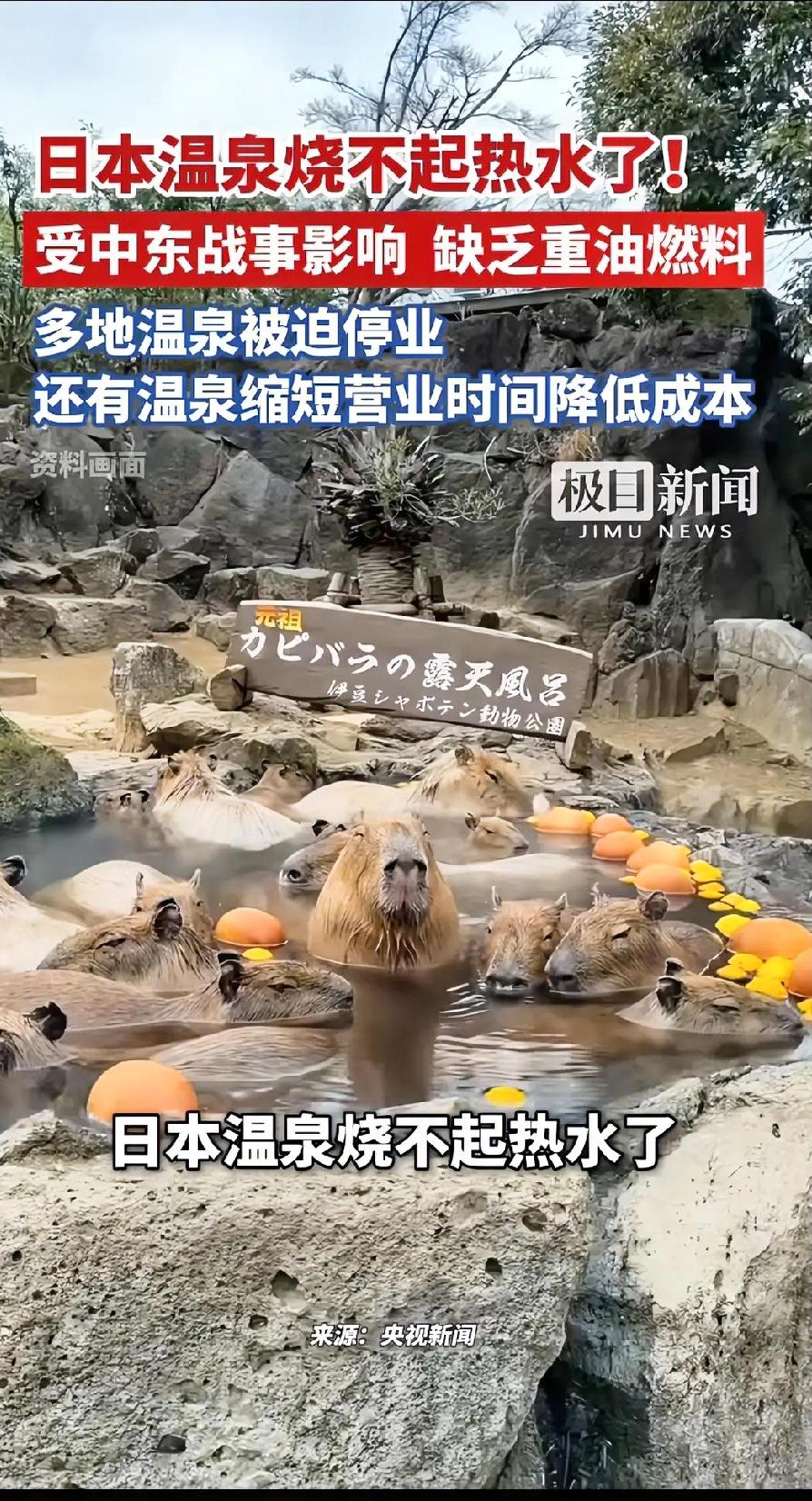 因中东战事，日本温泉行业被迫停业，以前说日本火山多温泉是天然的，没想是用天燃气烧