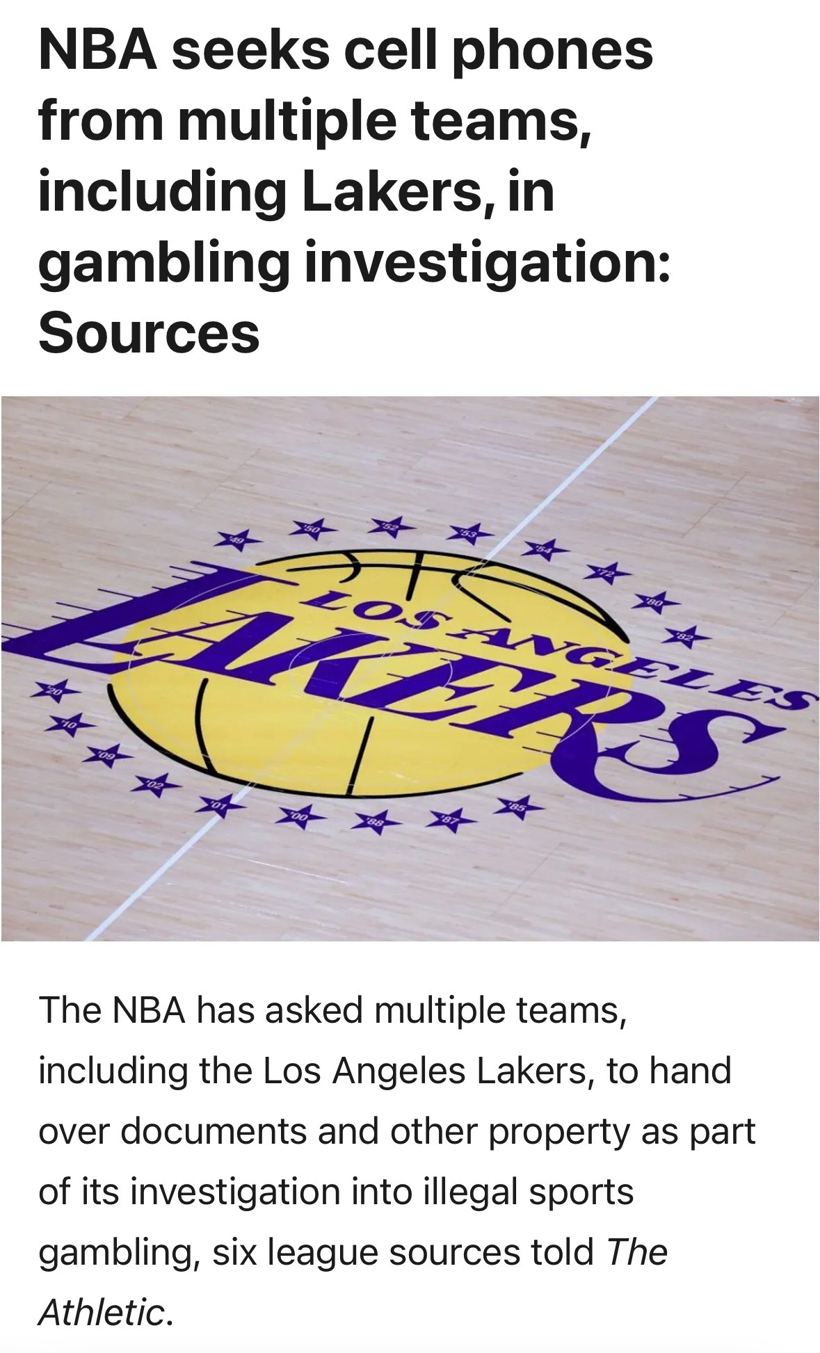 TheAthletic记者SamAmick：消息人士透露，NBA已要求包括洛