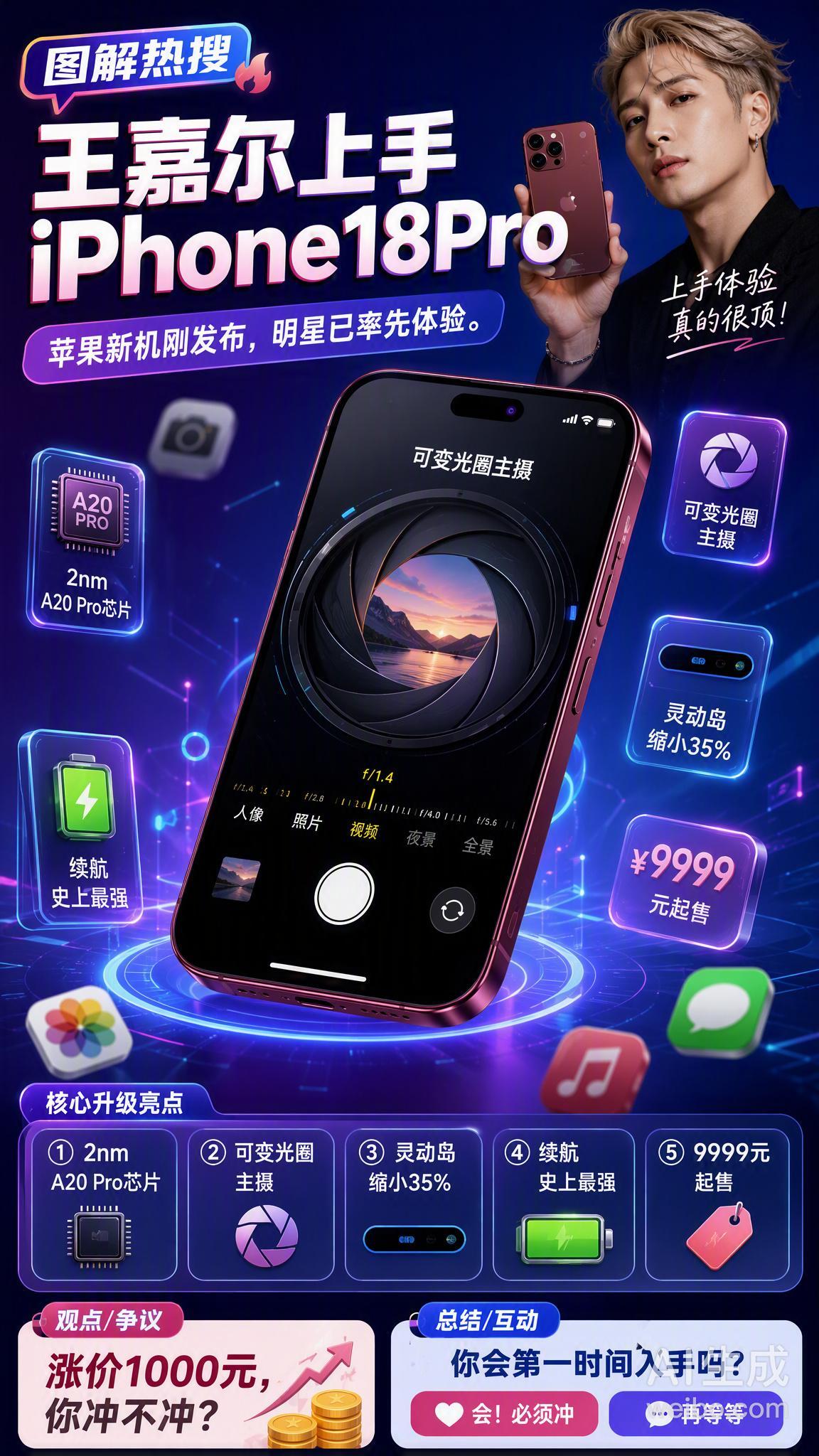苹果秋季发布会落下帷幕，艺人王嘉尔以返场嘉宾的身份登台，再次拿下苹果官方合作资源，率先上手全新iPh