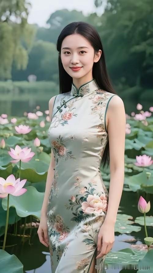 清水出芙蓉，天然去雕饰。满池荷花开，旗袍显风采。中国旗袍，东方美学。百年传