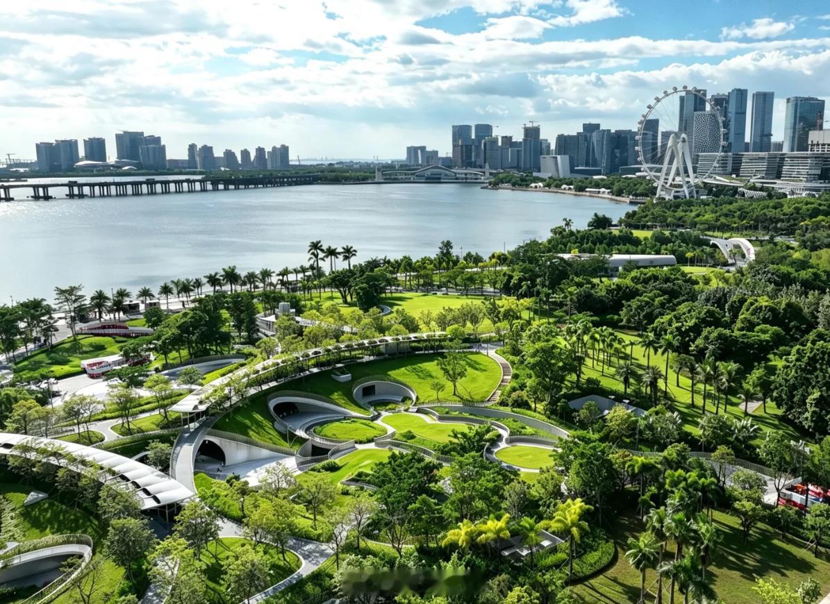 深圳前海石公园新景观，洞穴花园，曲线草坪，前海越来越漂亮。深圳