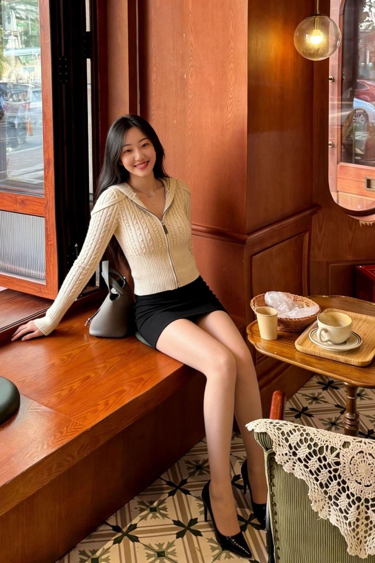 今天的穿搭是温柔本身。乳白针织+小黑裙，是咖啡店窗边的松弛感~