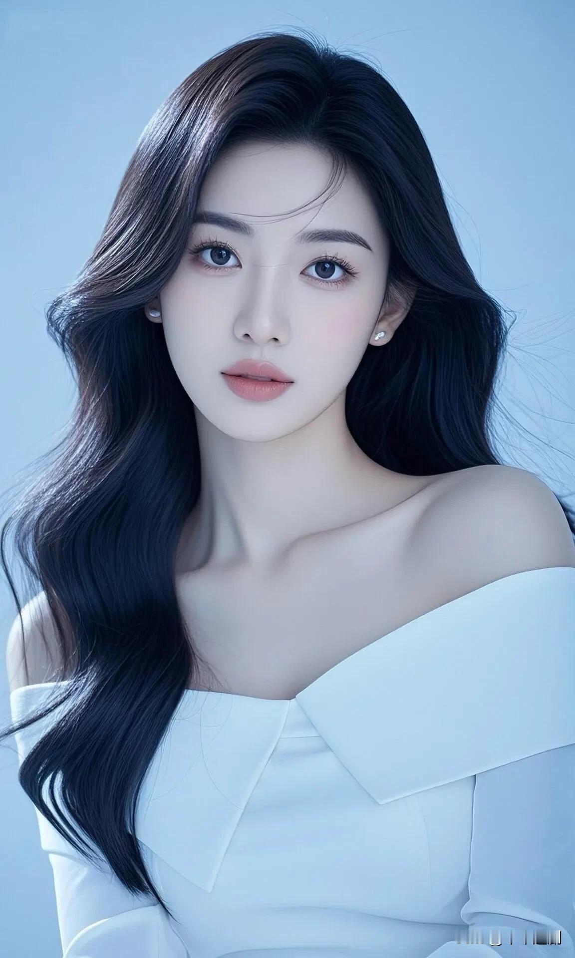 冰蓝调里的白裙衬出清冷骨相，墨色卷发拂过肩颈，是温柔又疏离的美💧中年女性特质