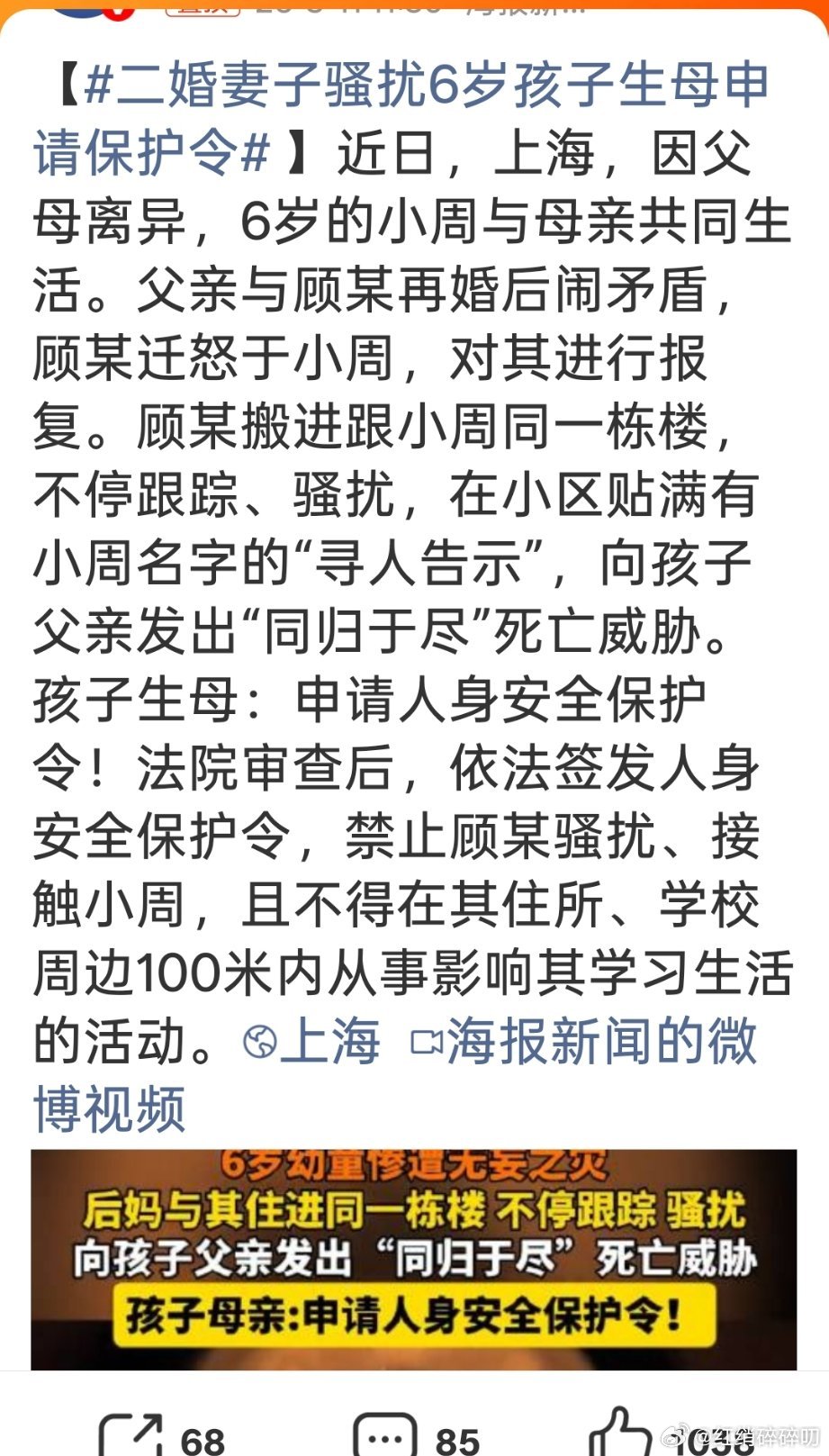 二婚妻子骚扰6岁孩子生母申请保护令好癫的继母，好无能的父亲，幸好孩子是跟母亲的