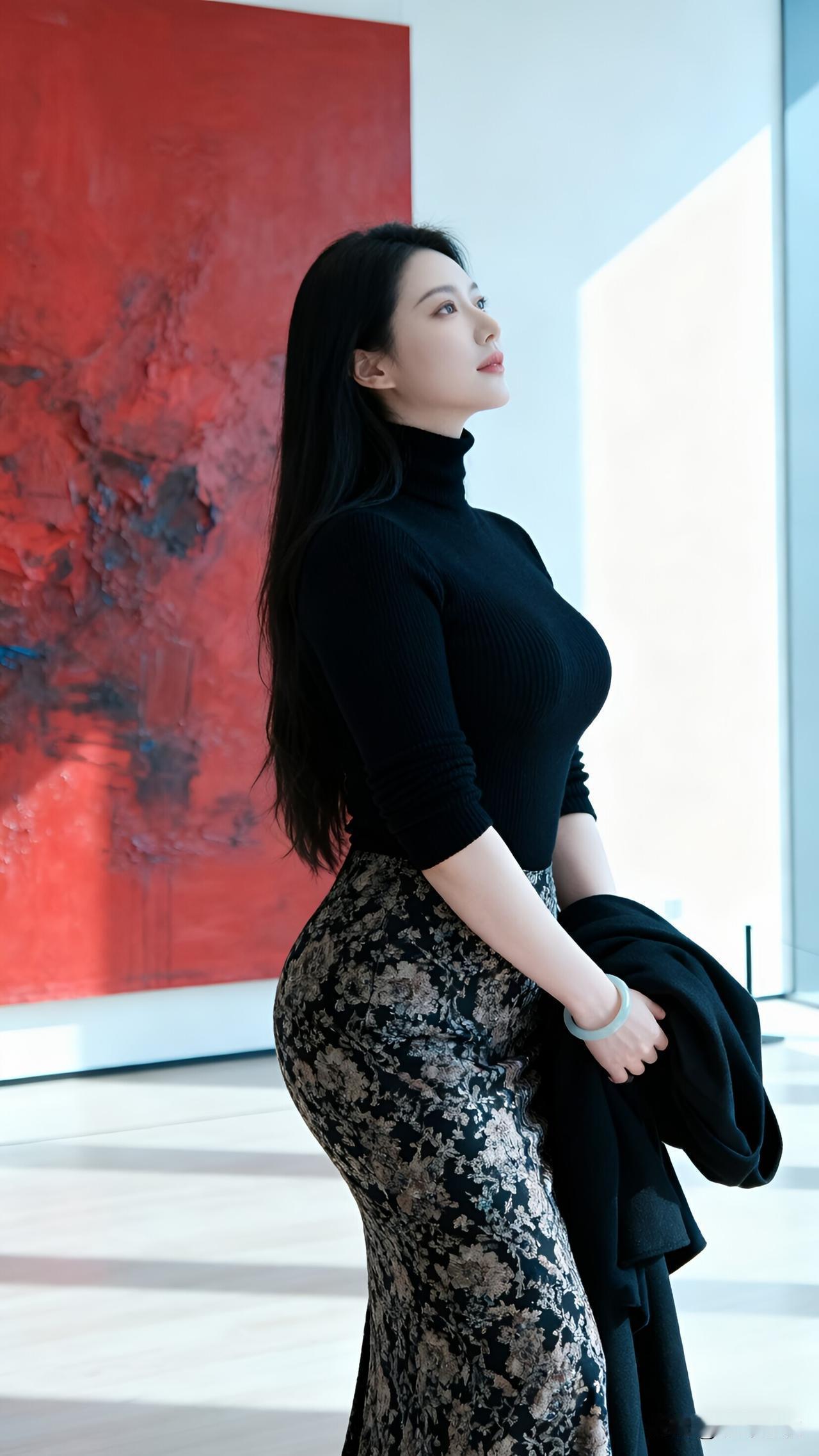 我和这面红墙，都在等一个驻足的人。黑色是我的底色，曲线是我的余韵。不用刻意，不用