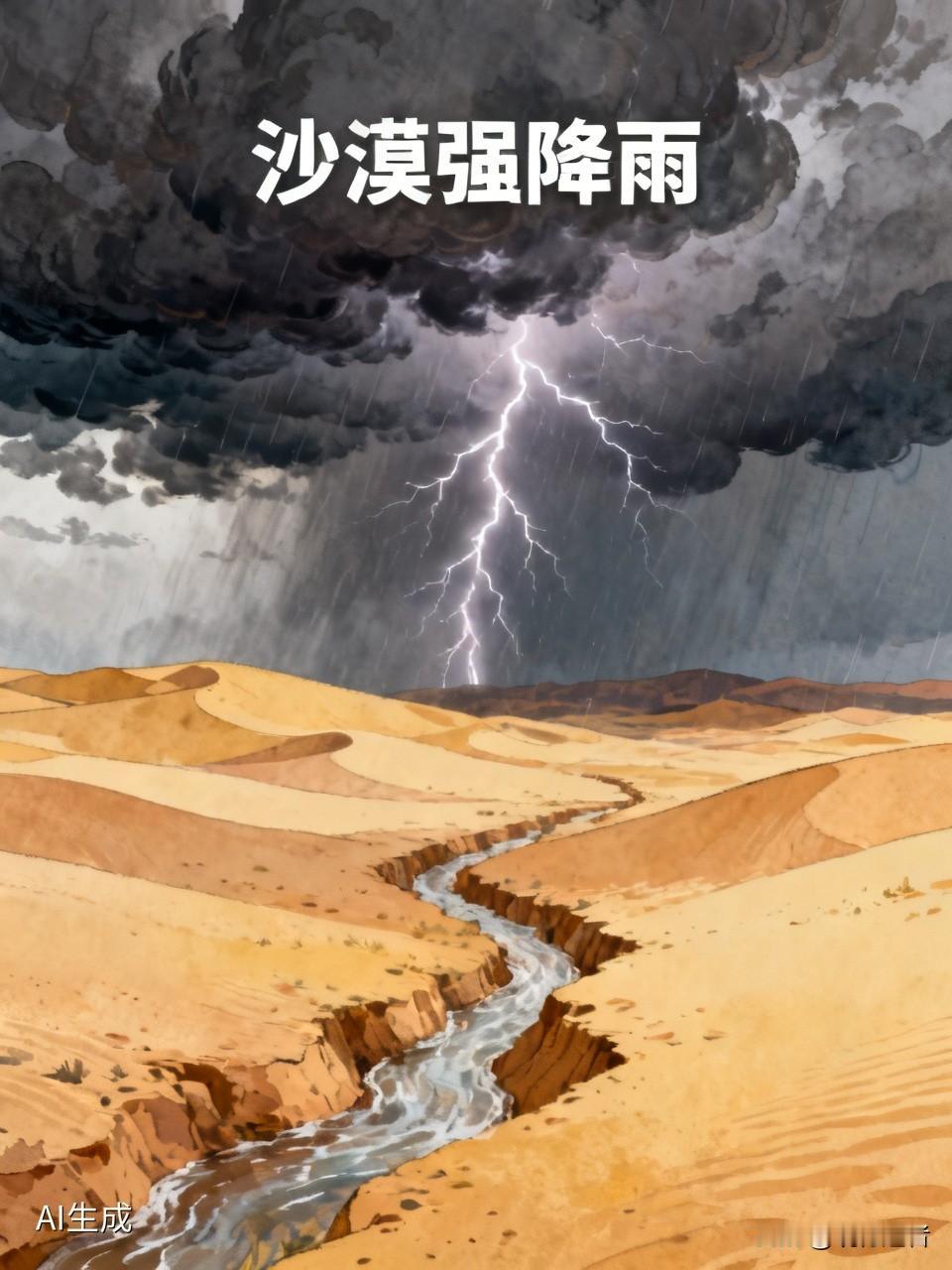 沙漠强降雨，极端气候再敲警钟。这场罕见的沙漠洪水并非生态转机，而是全球变暖引发的