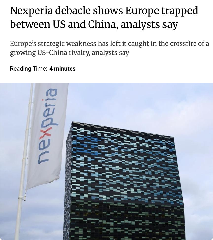 外媒:荷兰芯片公司安世半导体(Nexperia)事件显示欧洲在中美竞争中陷入两难