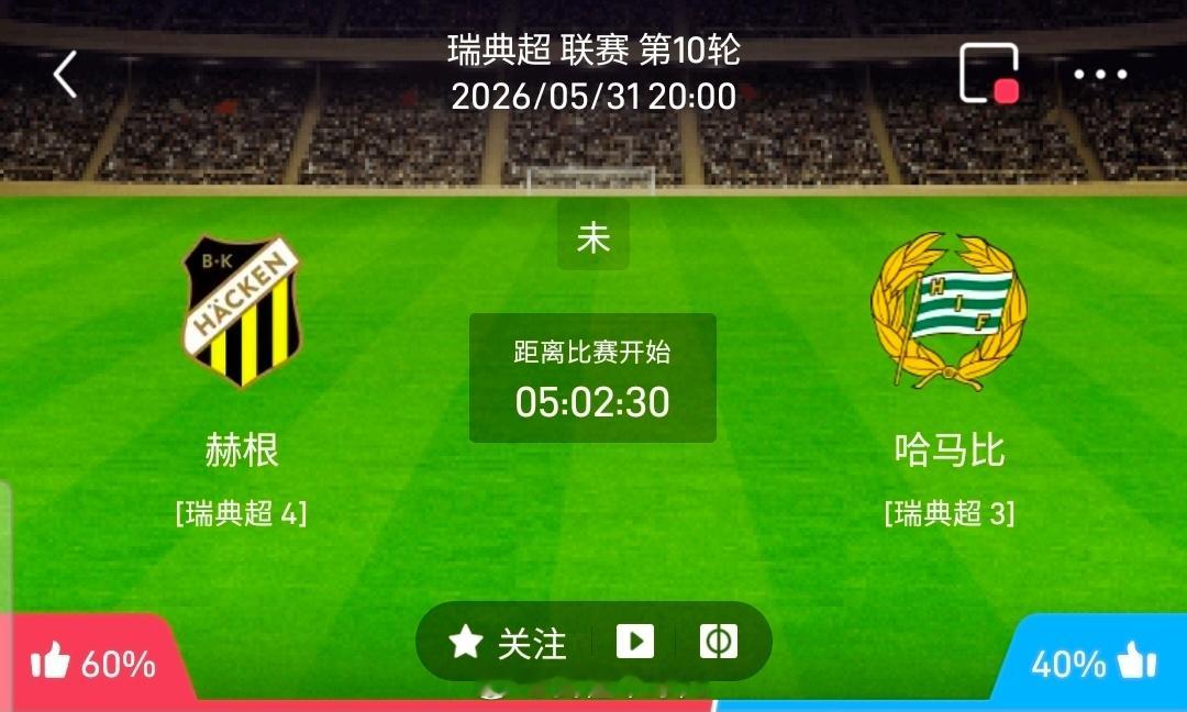 【足球】周日005瑞典超联赛方向：赫根vs哈马比瑞典超：赫根VS哈马比时间：20