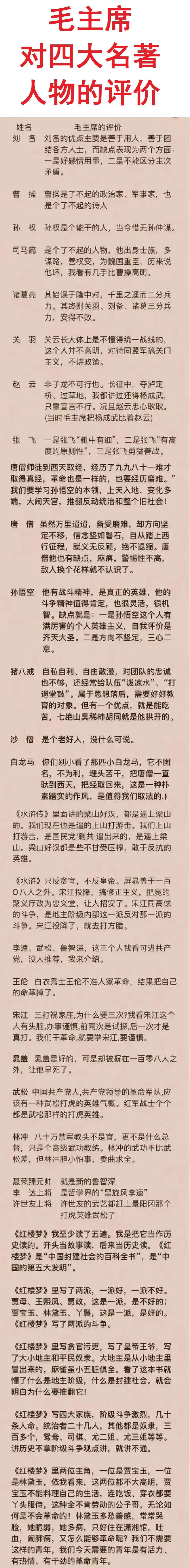 毛主席对关羽的评价不高，对张飞的评价很高。这和关羽在民间获得的尊崇地位完全不