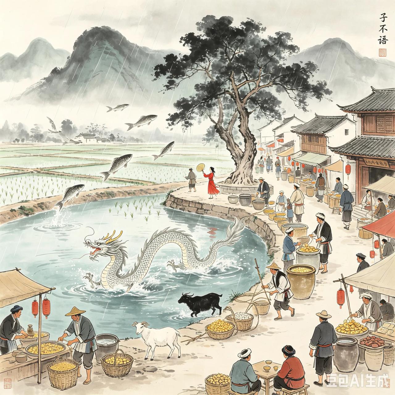 清朝时，弥勒县（云南省，弥勒意为火的土地）的旧城集市，汉人、彝人混居在一起，靠着