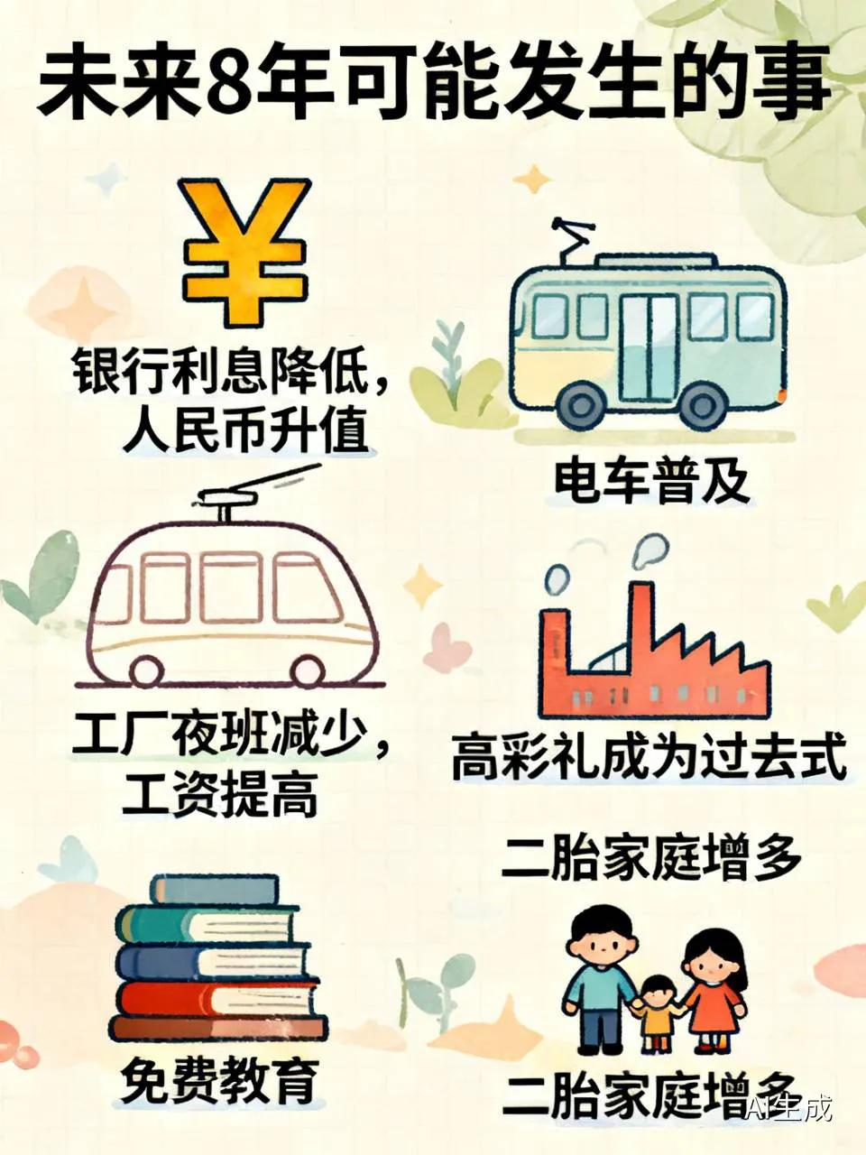 未来8年，将可能会发生的事1.银行的利息会越来越低，但是人民币会变的越来越值