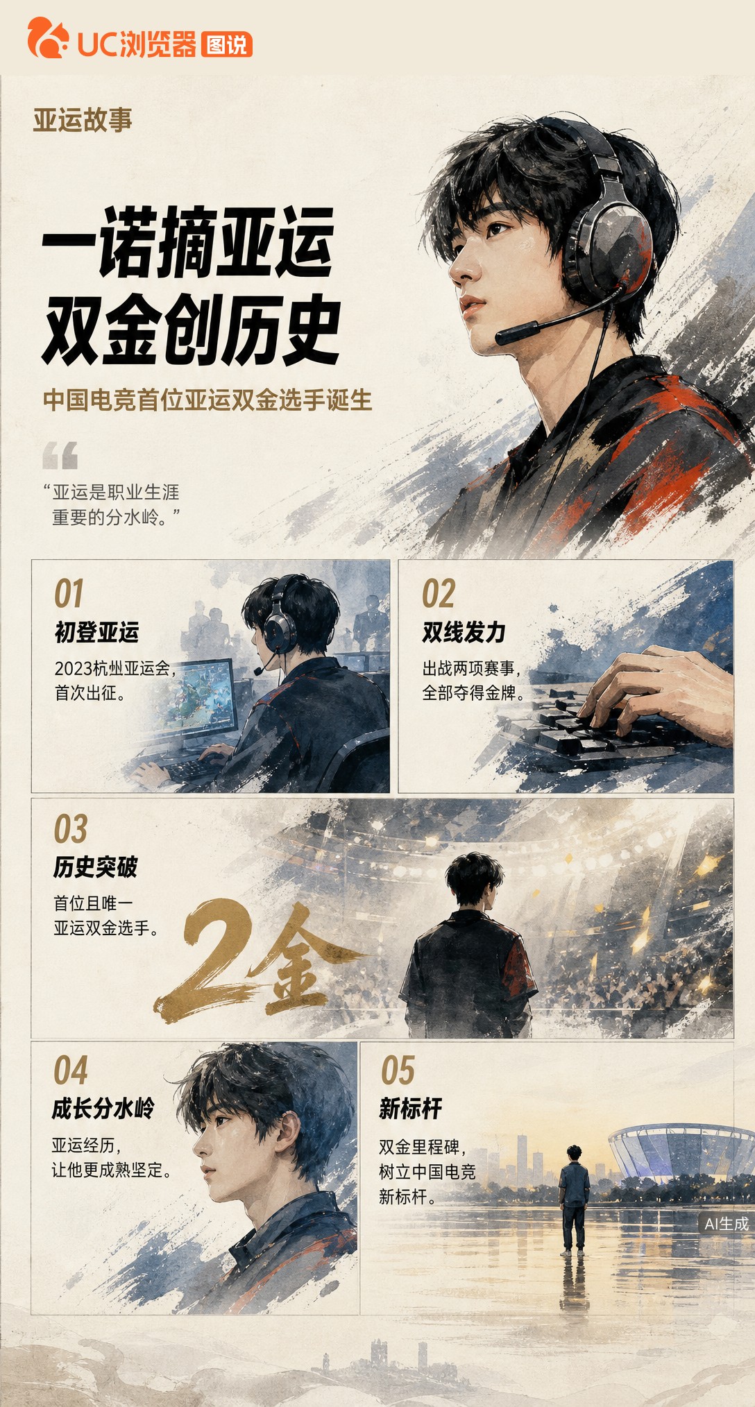 AG长文回顾：23年亚运是一诺职业生涯分水岭。他拿下两金，成为亚运电竞史上首位且唯一的双金选手，这段