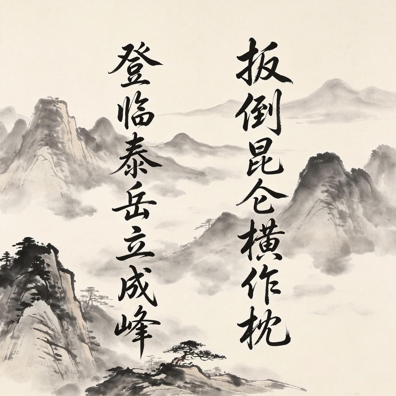 上联:扳倒昆仑横作枕(来自网络)下联:登临泰岳立成峰(也鸣淞涧)楹联赏析