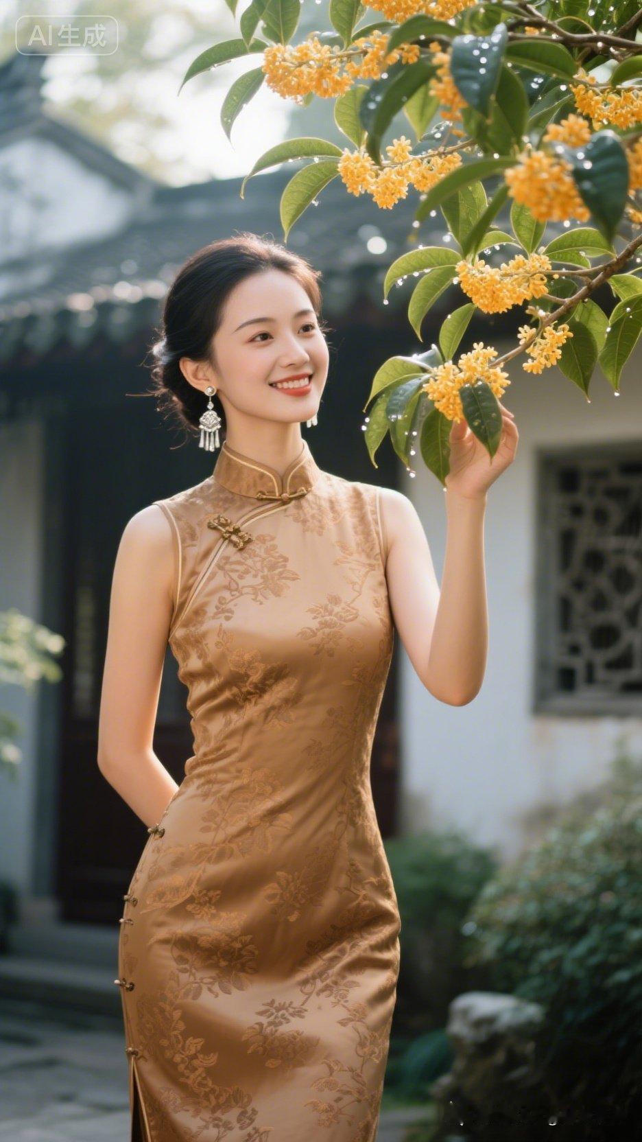 优雅旗袍，古韵悠长，花间微笑，岁月静好。