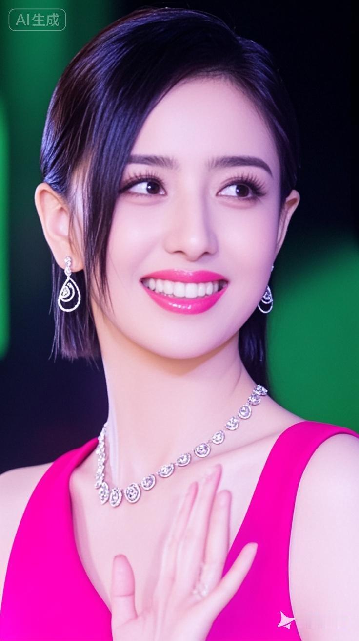 优雅红裙，闪耀珠宝，微笑的魅力