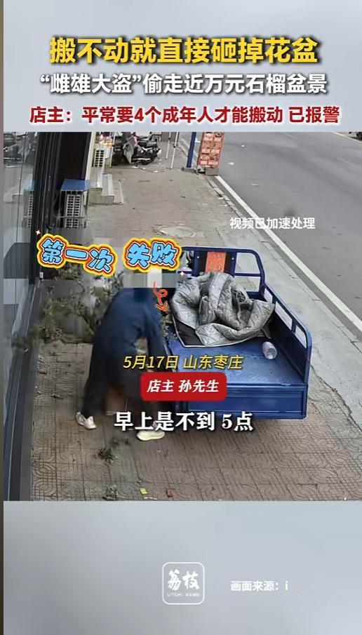 “离了个大谱！”5月17日，山东枣庄，一男一女骑三轮车来到了一家店门口，看上了人