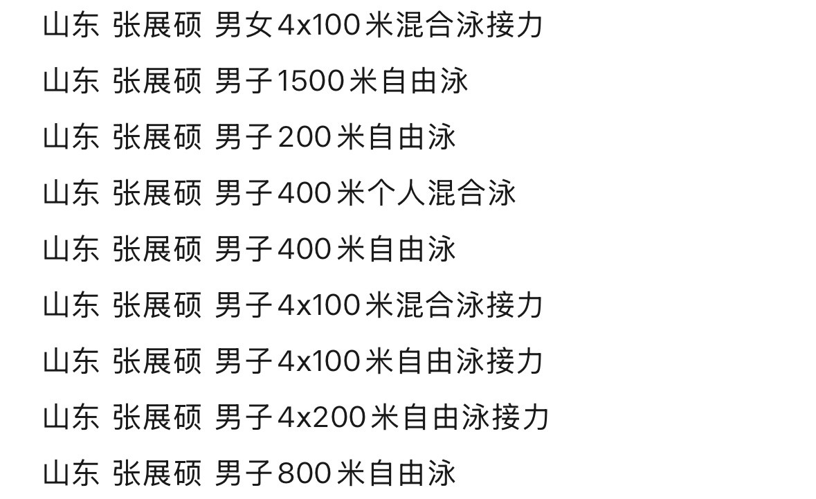 全运会全运日记张展硕的报项！目前看来他和潘展乐的400自，以及与汪顺的400混