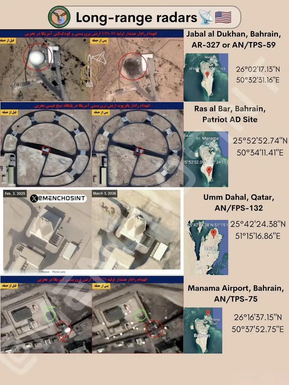 美以伊战争期间，伊朗打掉的中东地区美军防空系统，主要是高价值雷达。损失十分惨重，