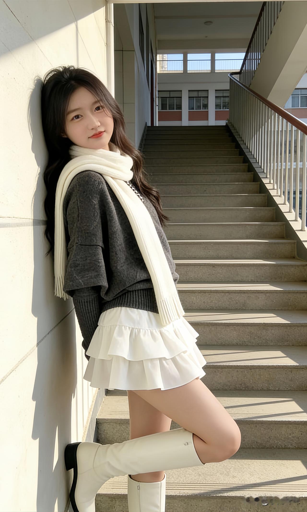 楼梯口的阳光轻吻发梢，那俏皮的小表情怎么也藏不住。青春啊，就是如此明媚而可爱。