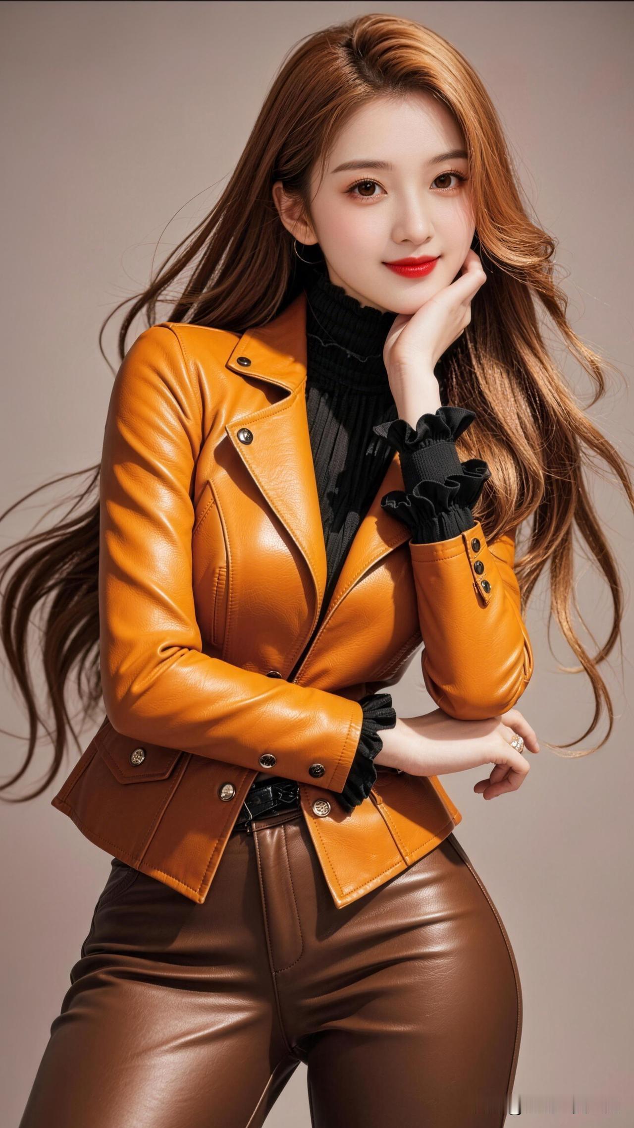 红妆美人倚，橙衣似火燃。有哪些可以提升气质的穿搭小方法时尚皮衣穿搭指南，秒变酷