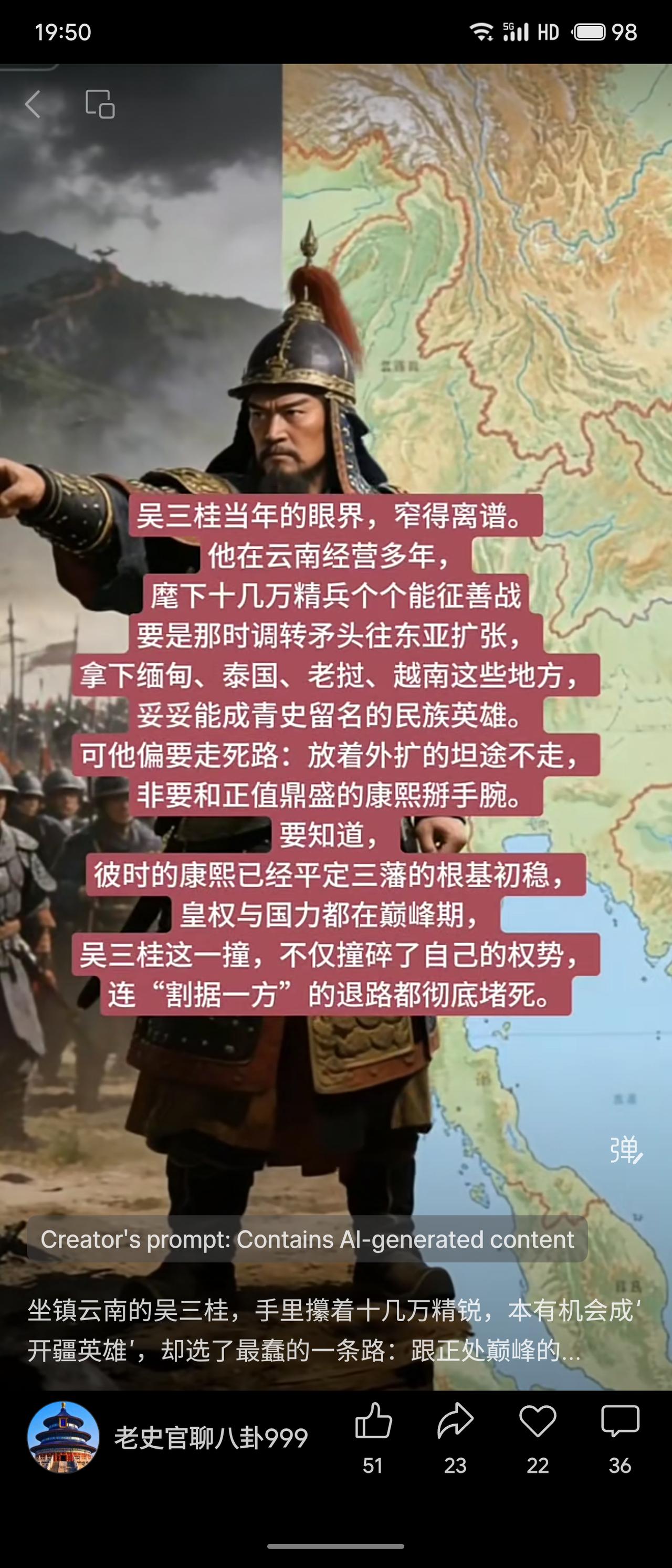 新年爱好打卡吴三桂坐镇云南，手握十几万精兵，本可向东南亚扩张成民族英雄，却选择与