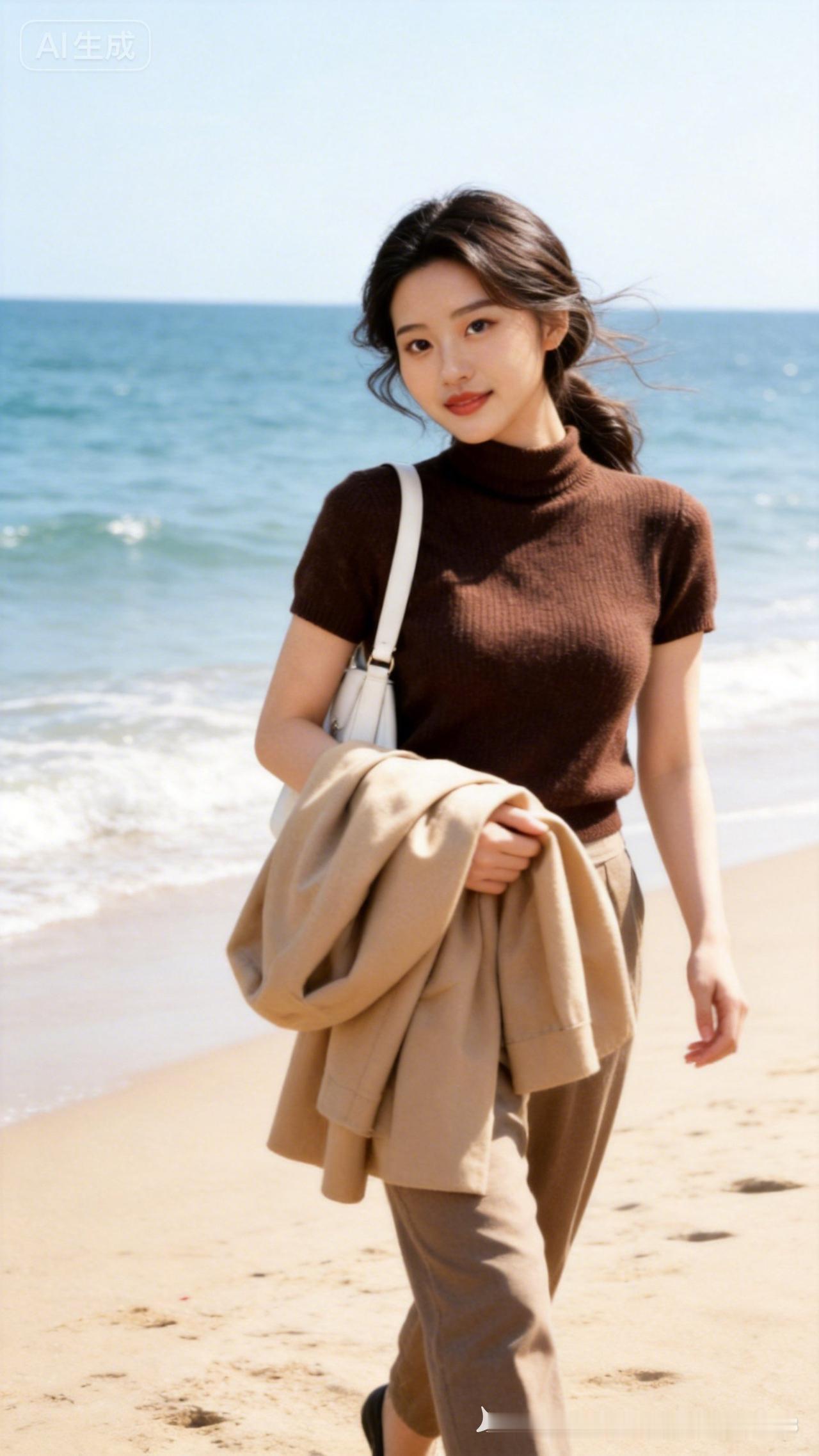 海边漫步，温柔的海风拂面，暖阳洒满沙滩。