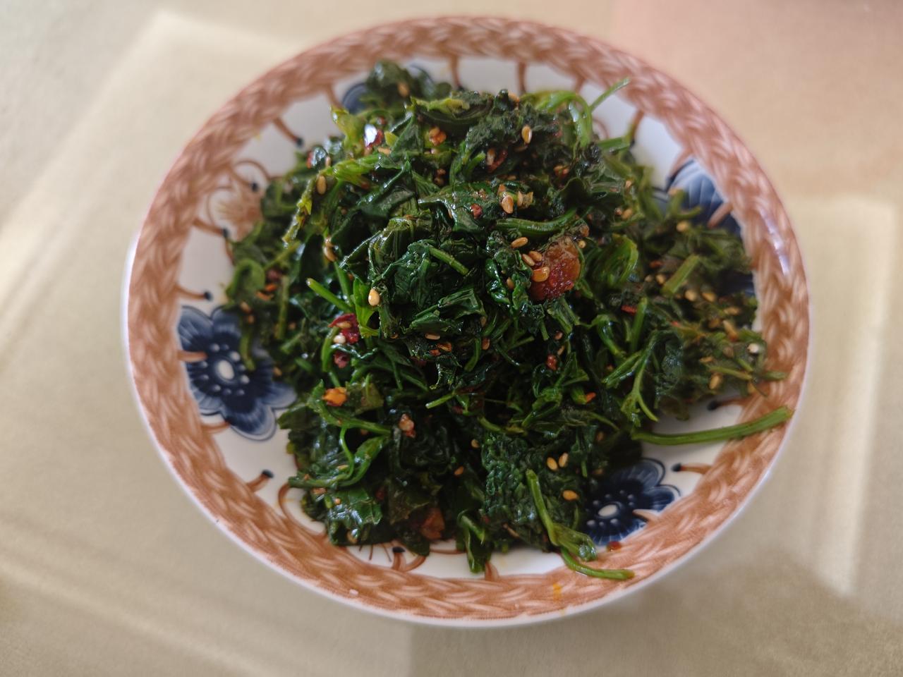 话说灰灰菜昨天外出，回来时老婆发现了地头的灰灰菜，便採了一些，说用来做凉拌菜