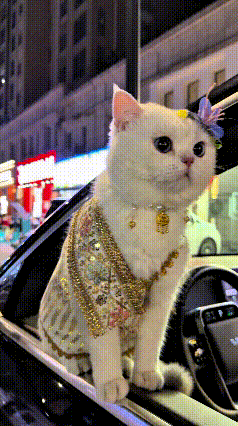这个视频我看了好几遍，晚上主人带着自家小猫出门游玩，小家伙乖乖站在车窗边向外张望