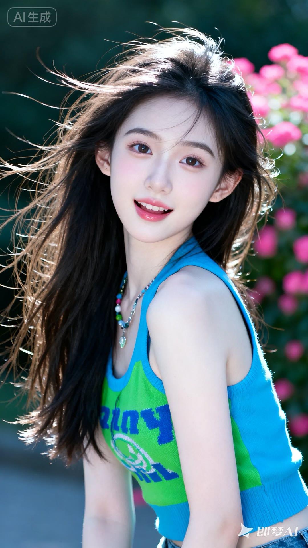 阳光下的少女，笑容灿烂，青春洋溢！🌞💖