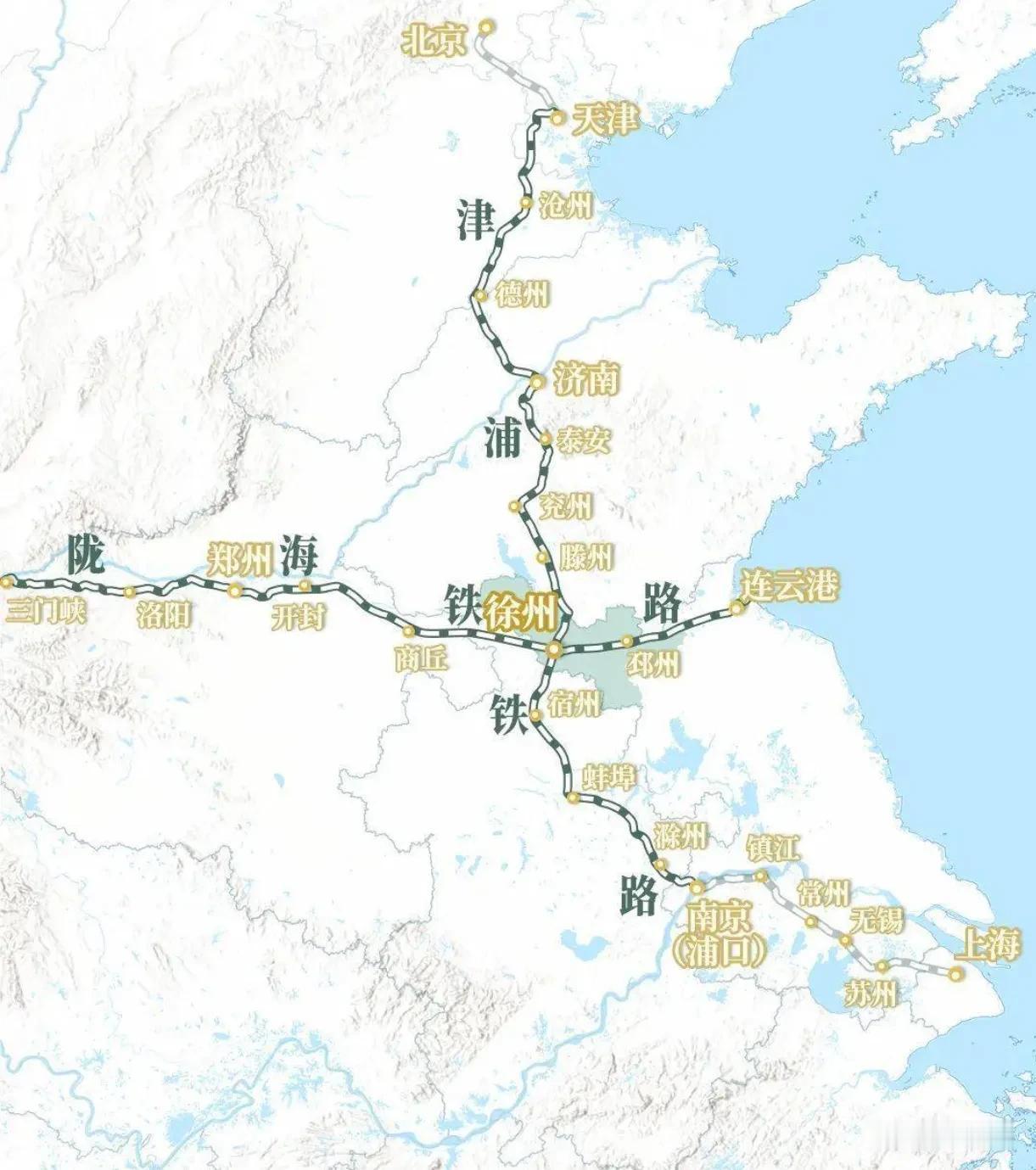 徐州最早的铁路骨架，是南北方向的津浦铁路和东西方向的陇海铁路。徐州最开始归山东济
