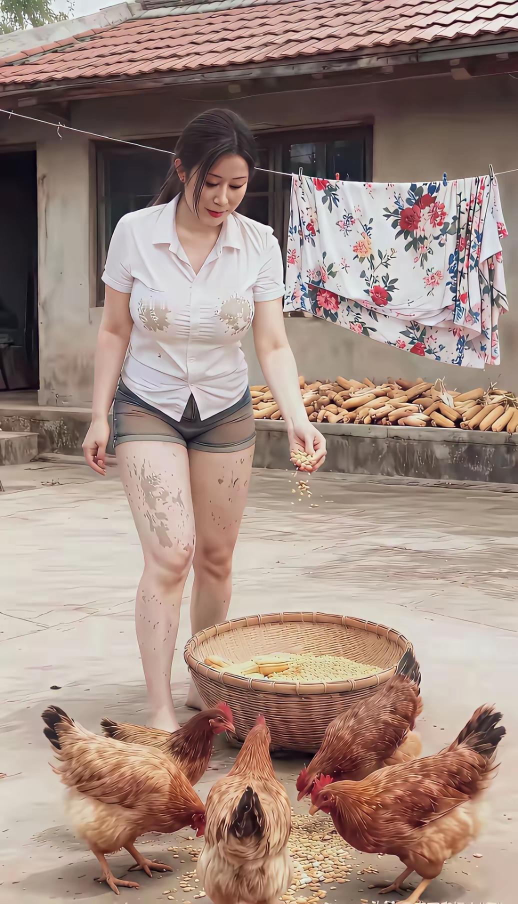 天净沙·农村美女农村娇女辛忙，早出晚作田庄。养鸡饲猪日长。乐观开朗，农