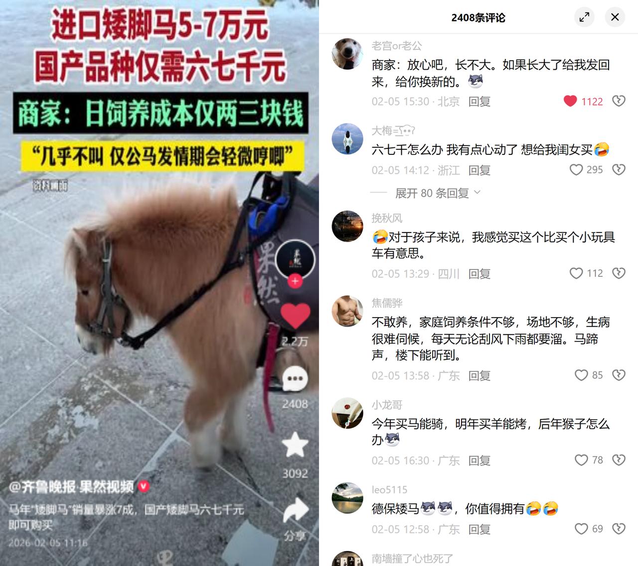 马年矮脚马爆火，小心踩坑最近不少人被六七千买矮脚马的宣传勾了心，商家说它