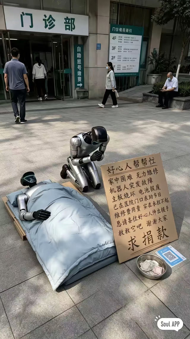 真是开了眼，买了两个机器人让他在街边乞讨？