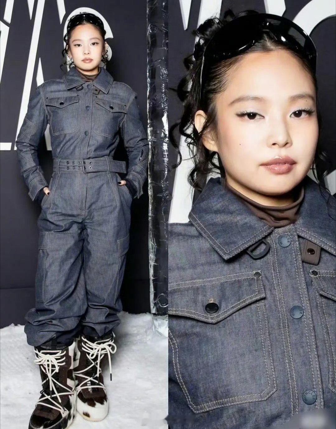 emmmmJennie的看秀造型，这大雪地靴看起来是真的厚重啊，整个人都现在