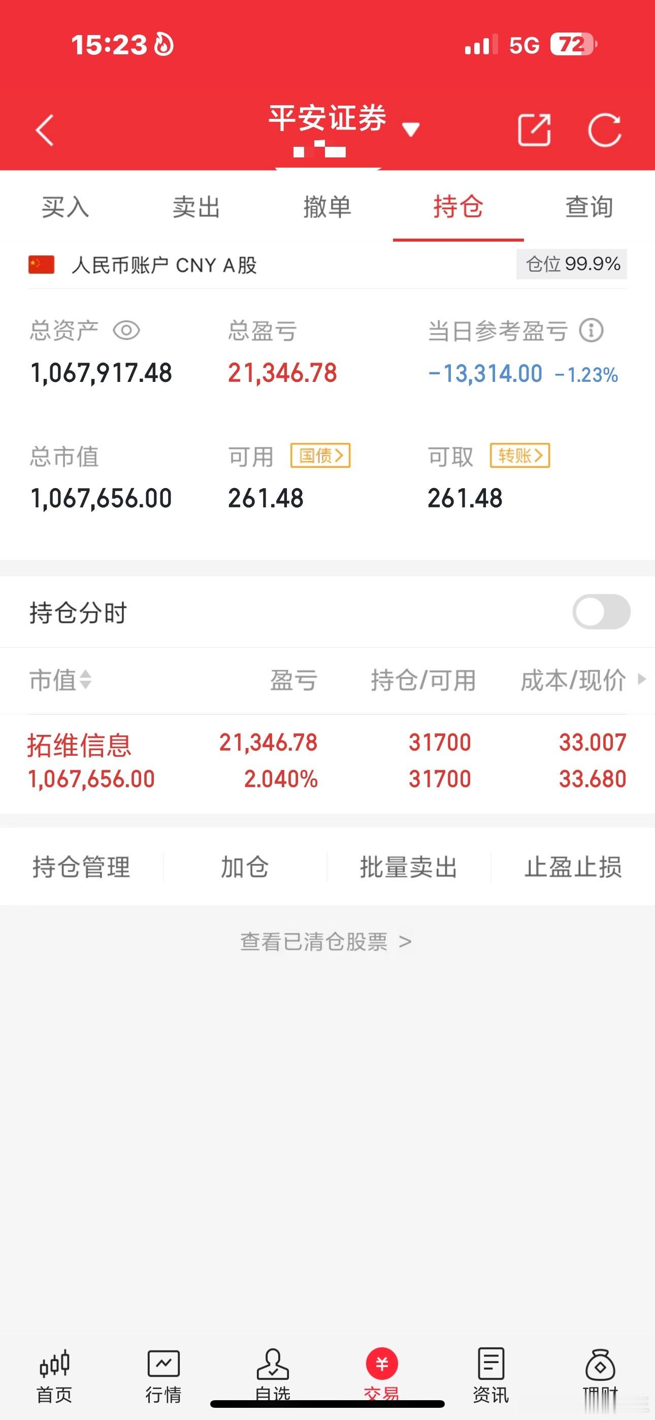 财神60万本金实盘炒股之旅（第32天）当前总资产：106w当日操作：持