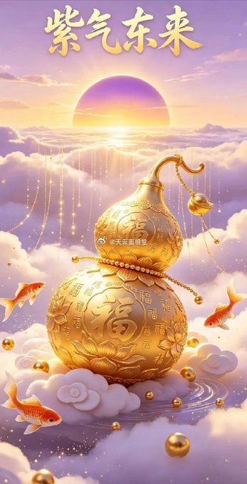 紫气东来，福运亨通，步步高升，财源广进