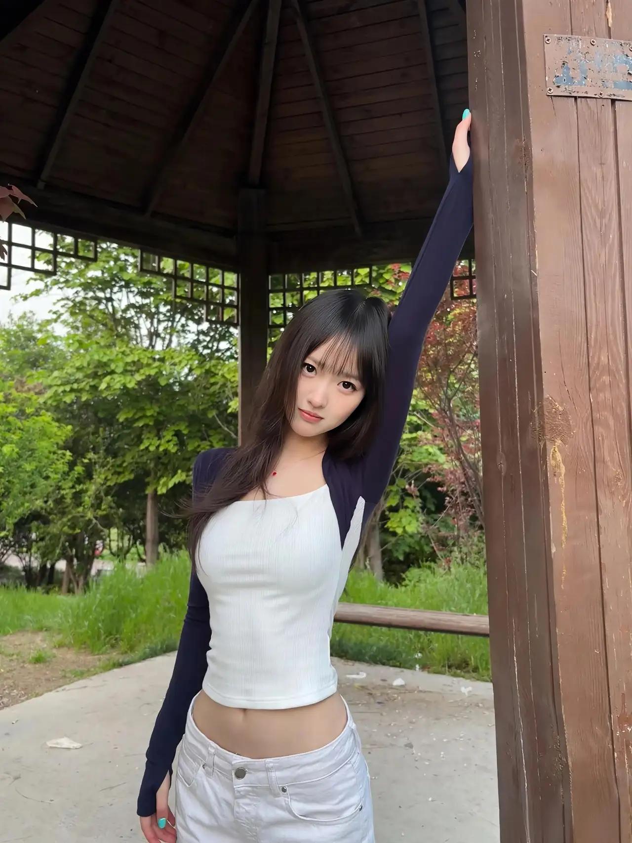 元气少女在木屋前，清新自然，元气满满！🌿💕怎么穿搭会让人比较显温柔随手拍下