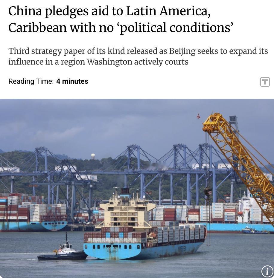 外媒：中国承诺向拉美和加勒比地区提供无附加政治条件的援助，旨在扩大在这一美国也积