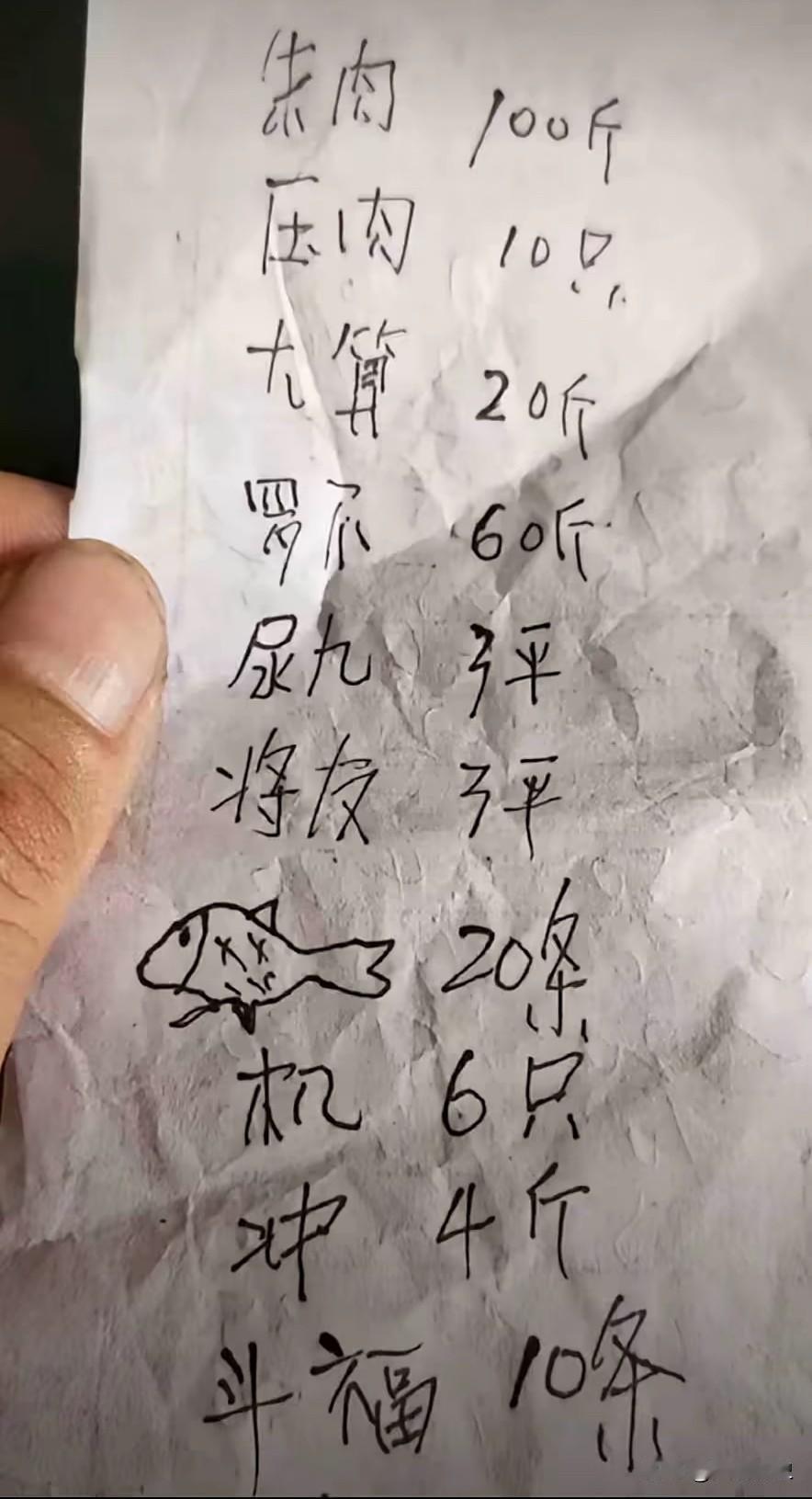 家中带大客，这是厨师给我开的单子！最近家里有喜事，要带二十桌客，我找来我们村