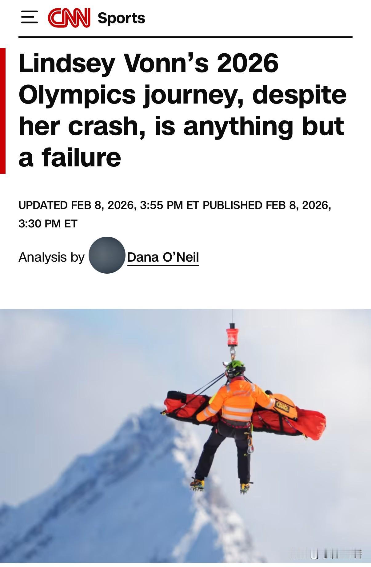 这位奥运速降女运动员的意外陨落，占据了各大外媒的头条。CNN标题为：林德