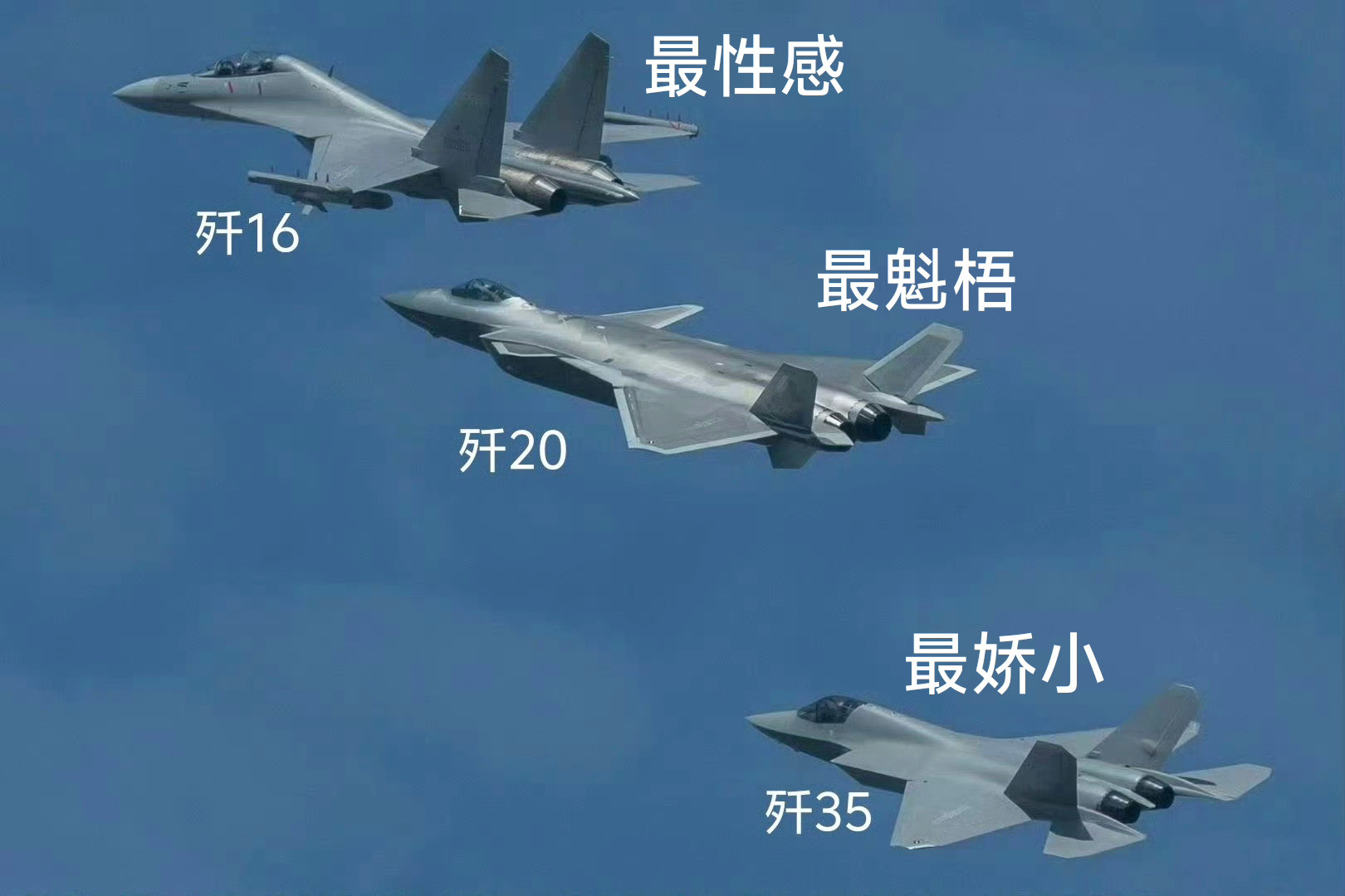 歼20一张图识别三款战机，战斗力老牛了[点赞][点赞][点赞]​​