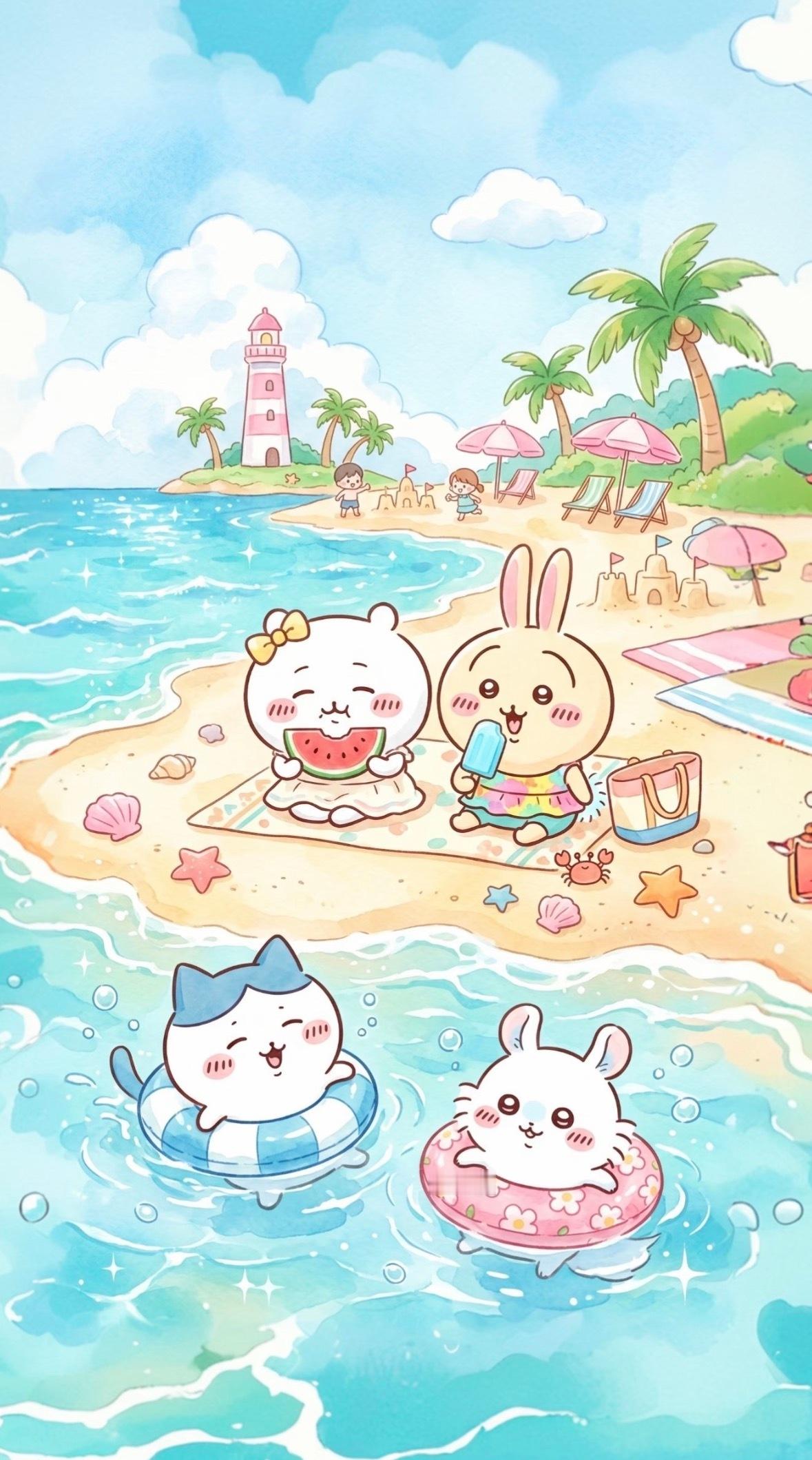 是敲治愈的chiikawa夏日海边🏝️壁纸！夏日企画吉伊卡哇灵感共创动漫点评团