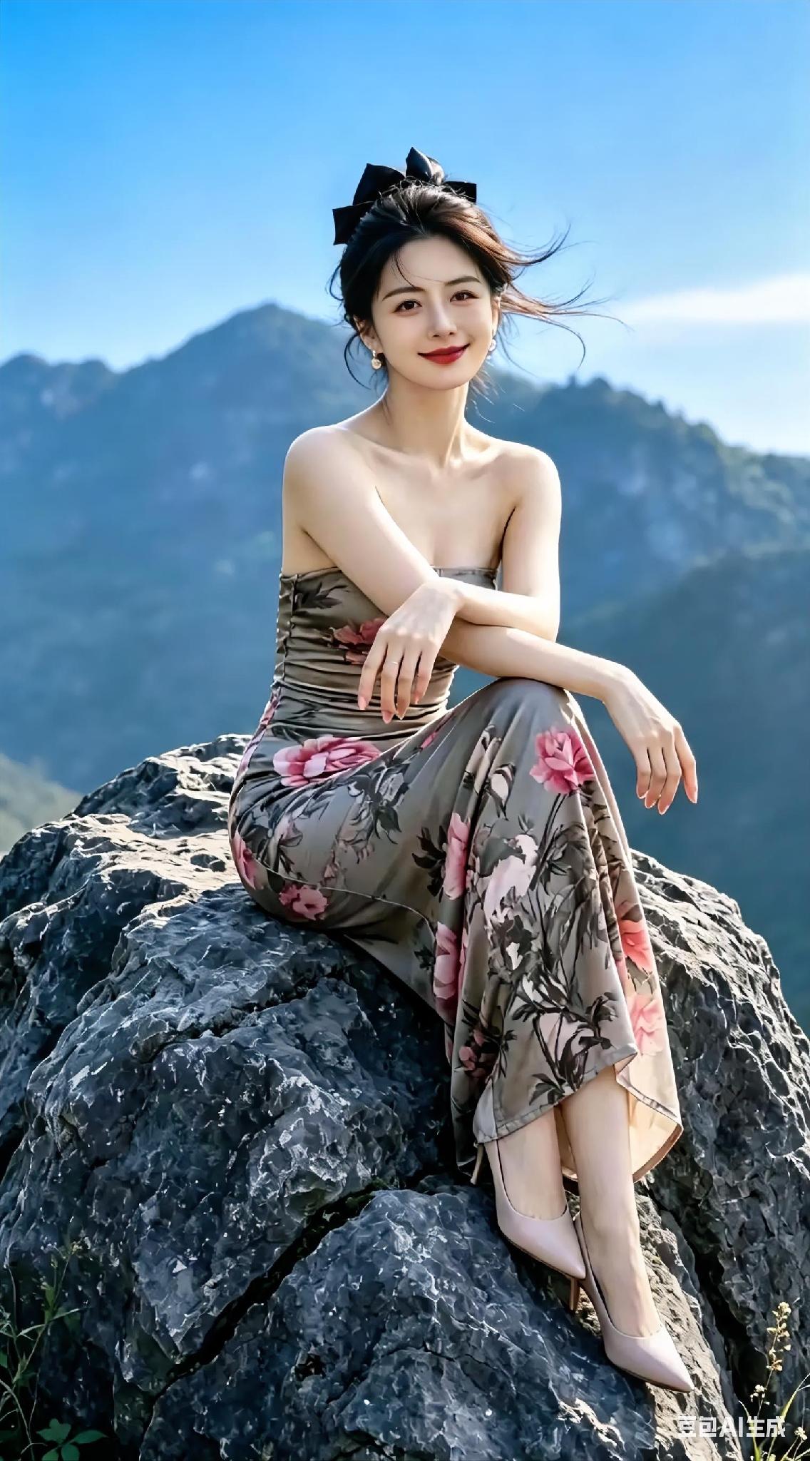 山间仙子，花裙飘飘，清风拂面，岁月静好。分享女神美图清雅仙气美女梦幻花