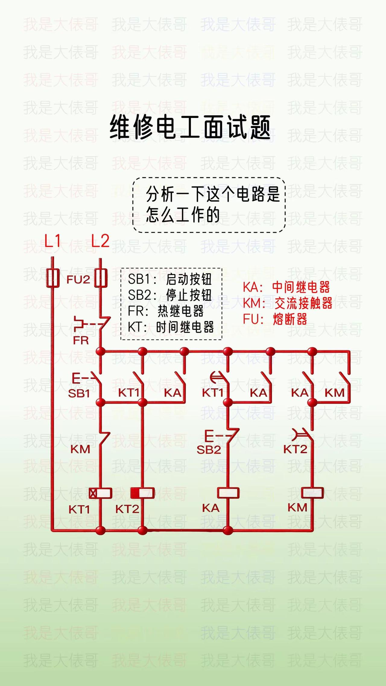维修电工面试题，分析一下这个电路。零基础学电工电工知识电工基础知识电工教学