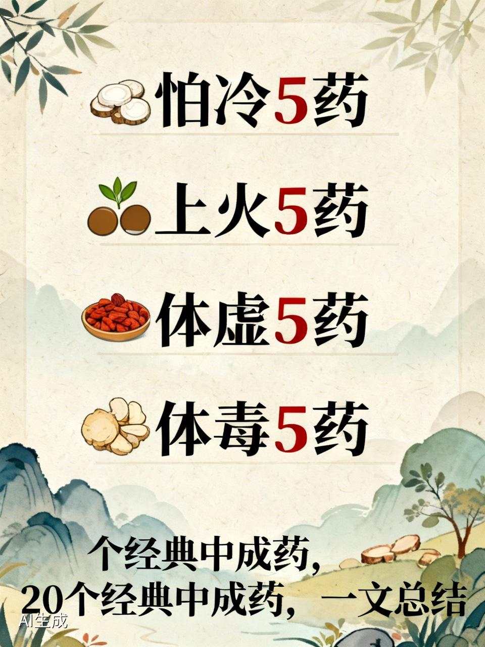 怕冷5药，上火5药，体虚5药，体毒5药，20个经典中成药，一文总结：一、怕冷