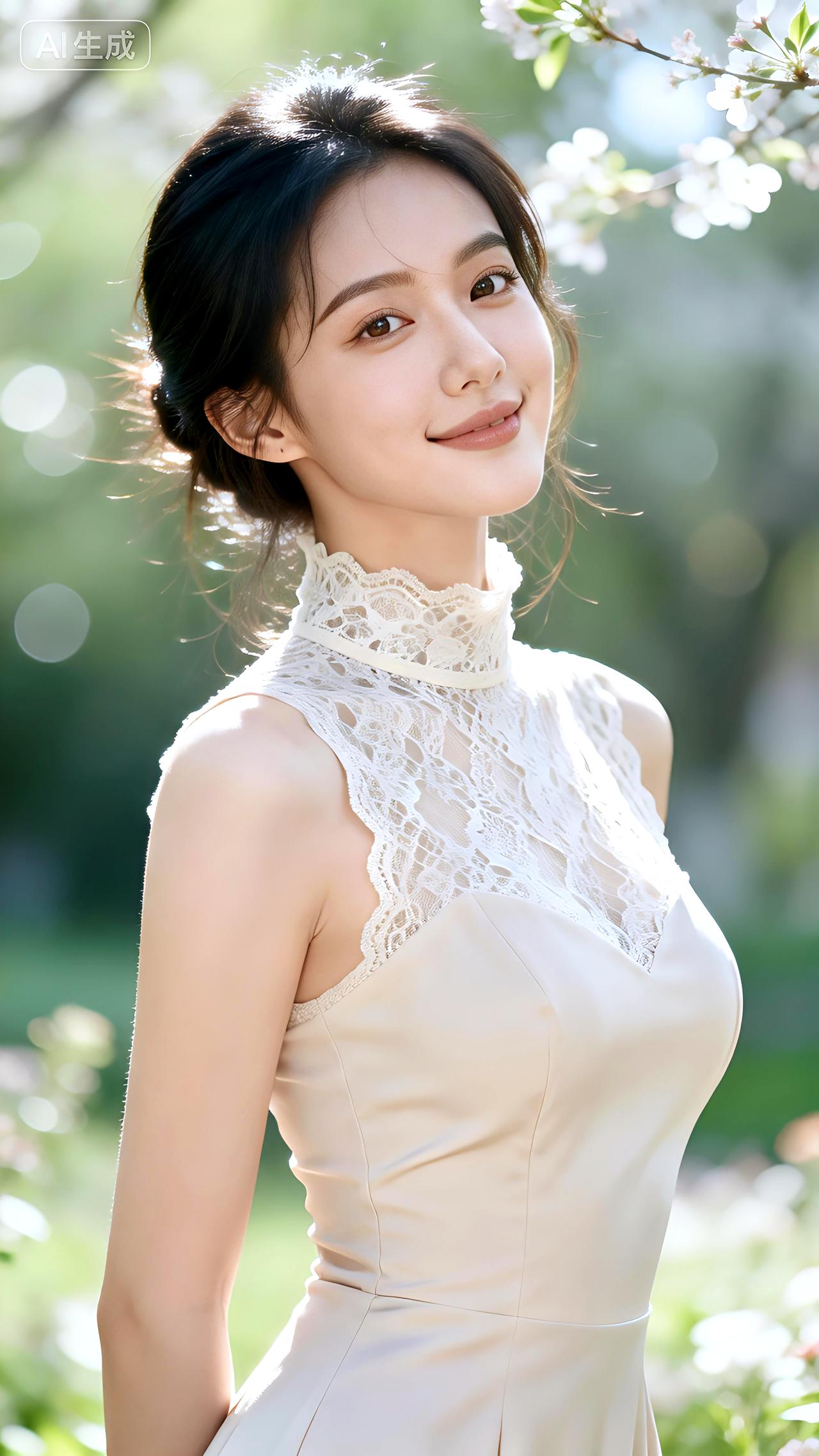 晴光拂肩香暗度，花前浅笑惹春柔。壁纸写真