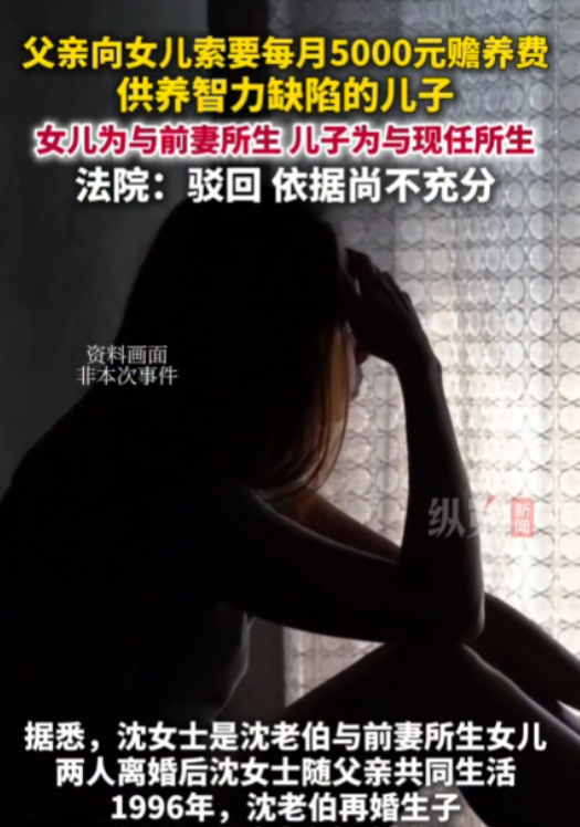 上海，70岁老人请不起保姆照顾智力残障的儿子，于是起诉与前妻所生的女儿，要求她每