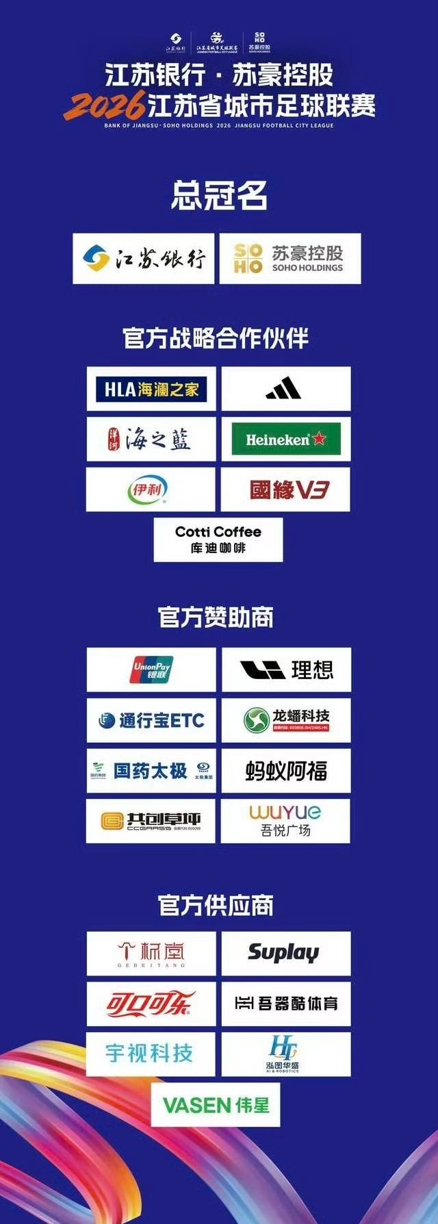 2026年苏超赞助商名单重磅官宣！2026苏超新赛季商业价值拉满，24家赞助