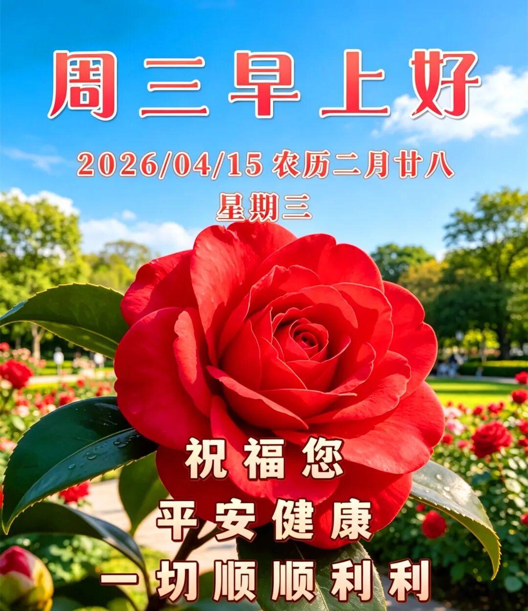 4月15日早上好漂亮祝福，新的一天，记得微笑，好运正在向你奔来